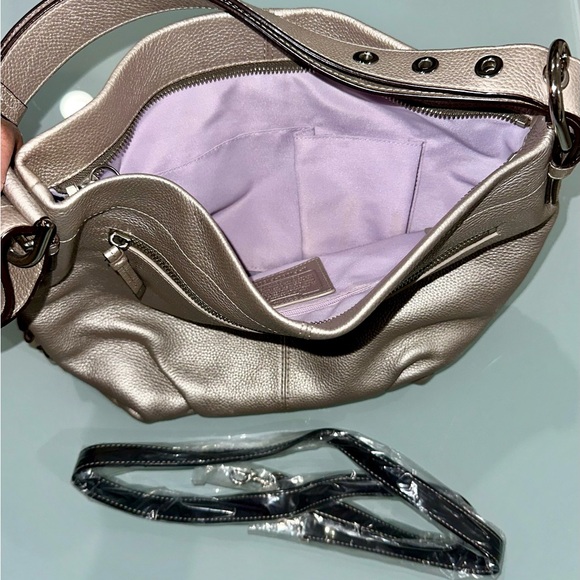 Coach Soho Signature Metallic Silver Grey Sateen Buckle Hobo Shoulder Bag - Picture 1 of 4
